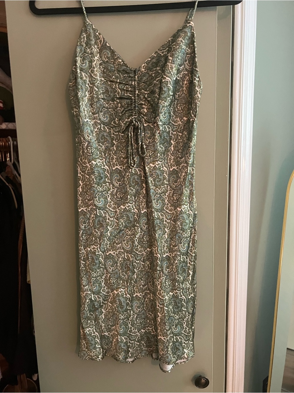 Zara Olive Green Paisley Slip Dress